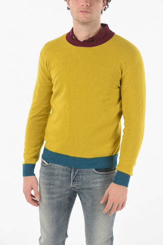 Virgin Wool Crew-neck Sweater with Contrasting Hems