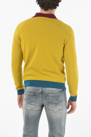 Virgin Wool Crew-neck Sweater with Contrasting Hems