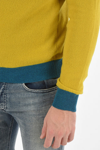 Virgin Wool Crew-neck Sweater with Contrasting Hems