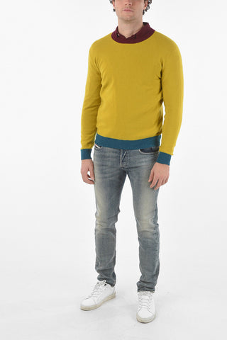 Virgin Wool Crew-neck Sweater with Contrasting Hems