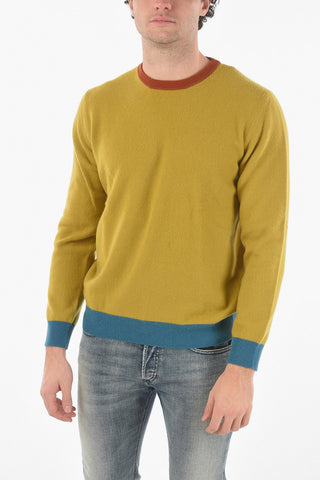 Virgin Wool Crewneck Sweater with Contrasting Trimmings