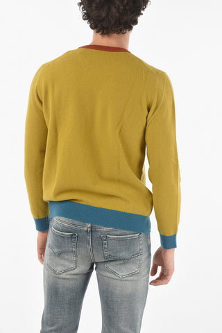 Virgin Wool Crewneck Sweater with Contrasting Trimmings