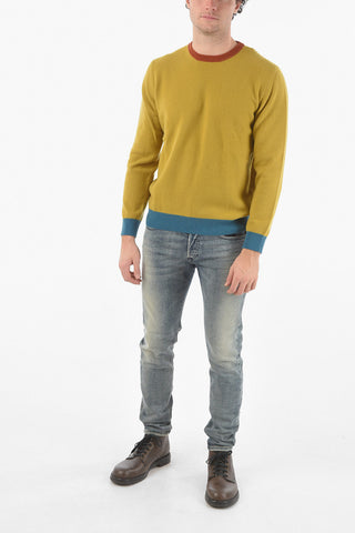 Virgin Wool Crewneck Sweater with Contrasting Trimmings