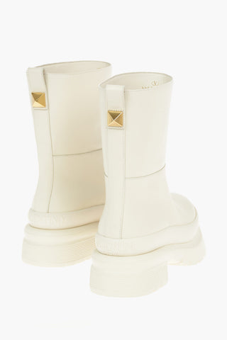 Leather Pull-on Combat Boots with Back Stud