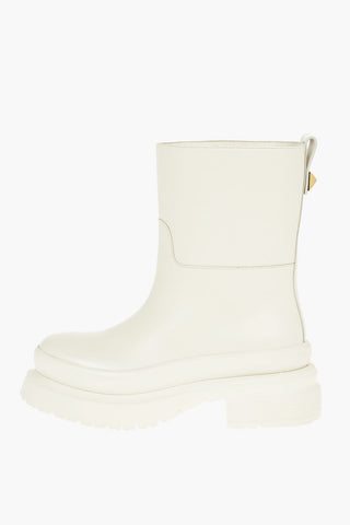 Leather Pull-on Combat Boots with Back Stud