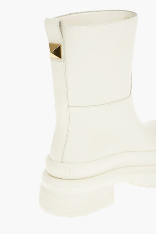 Leather Pull-on Combat Boots with Back Stud