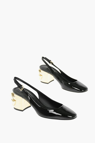 Slingbacks ALEXA in Vernice con Tacco a Blocco Logato in Contrasto 7cm