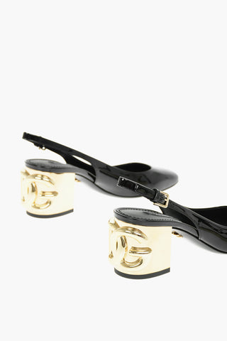 Slingbacks ALEXA in Vernice con Tacco a Blocco Logato in Contrasto 7cm