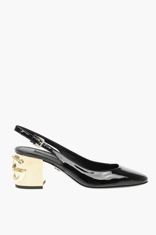 Slingbacks ALEXA in Vernice con Tacco a Blocco Logato in Contrasto 7cm