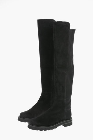 Suede Leather LIFT Over-the-knee Boots with Gabardine Elastic Inserts