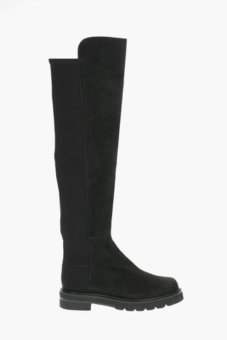 Suede Leather LIFT Over-the-knee Boots with Gabardine Elastic Inserts