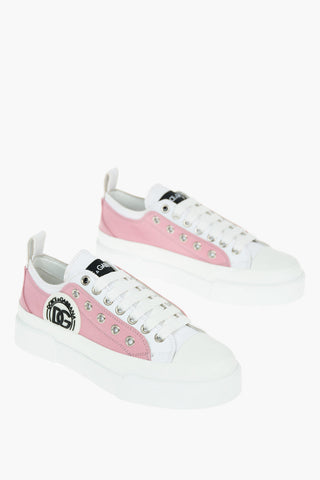 Double-layered Bicolor Canvas D_SNK Sneakers with Lettering Logo