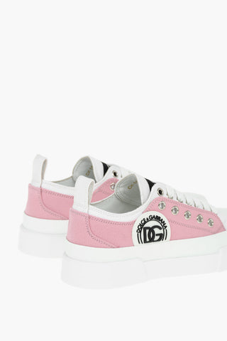 Double-layered Bicolor Canvas D_SNK Sneakers with Lettering Logo
