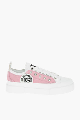 Double-layered Bicolor Canvas D_SNK Sneakers with Lettering Logo