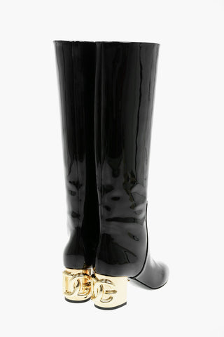 Polished Leather VALLY Pull-on Knee-high Boots with Contrasting Logoed Heel 6,5cm