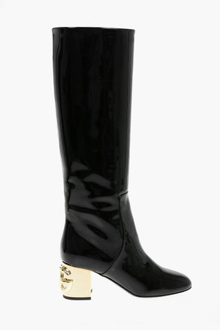 Polished Leather VALLY Pull-on Knee-high Boots with Contrasting Logoed Heel 6,5cm