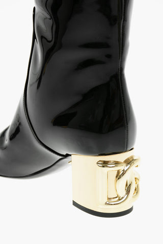 Polished Leather VALLY Pull-on Knee-high Boots with Contrasting Logoed Heel 6,5cm