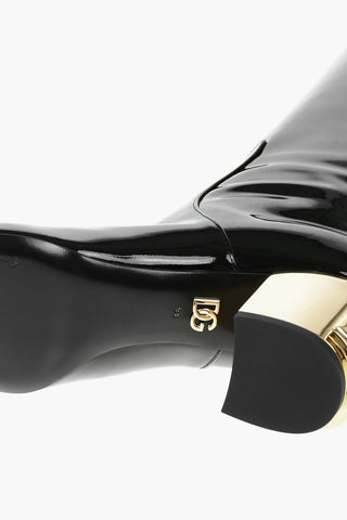 Polished Leather VALLY Pull-on Knee-high Boots with Contrasting Logoed Heel 6,5cm