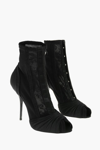Satin Laced BETTE Open-toed Ankle Booties with Hoops Fastening 10,5cm