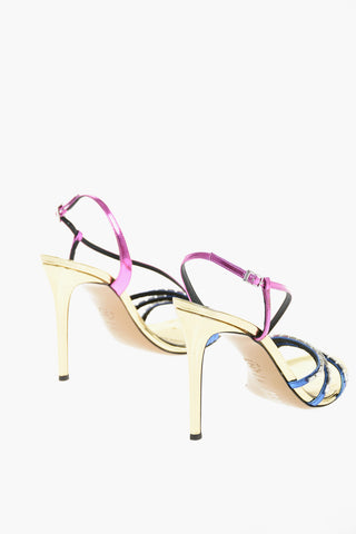 Tricolor Polished Leather SETTER Sandals embellished with Rhinestones 11,5cm