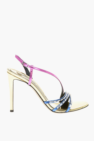 Tricolor Polished Leather SETTER Sandals embellished with Rhinestones 11,5cm