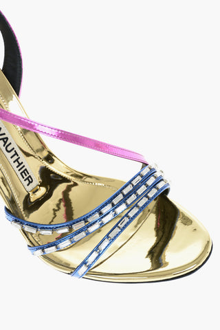 Tricolor Polished Leather SETTER Sandals embellished with Rhinestones 11,5cm