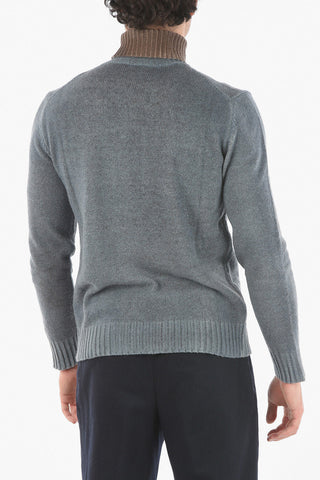 Virgin Wool-blend Turtle-neck Sweater with Contrasting Ribbed Collar neck