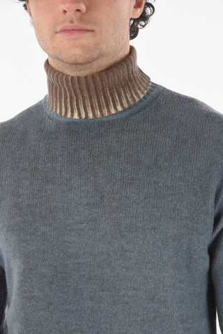 Virgin Wool-blend Turtle-neck Sweater with Contrasting Ribbed Collar neck