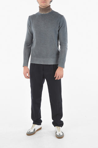 Virgin Wool-blend Turtle-neck Sweater with Contrasting Ribbed Collar neck