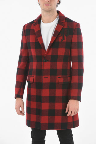 Virgin Wool Tartan Coat with Embroidered Logo