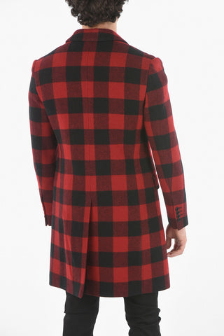 Virgin Wool Tartan Coat with Embroidered Logo