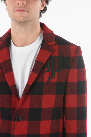 Virgin Wool Tartan Coat with Embroidered Logo