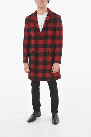 Virgin Wool Tartan Coat with Embroidered Logo