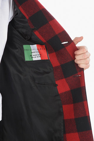 Virgin Wool Tartan Coat with Embroidered Logo