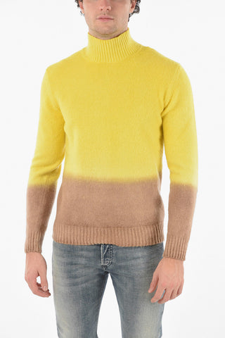 Virgin Wool Two-tone Turtle-neck Sweater