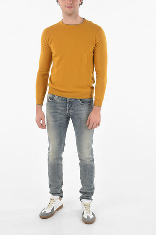 Virgin Wool Crewneck Sweater with Patches