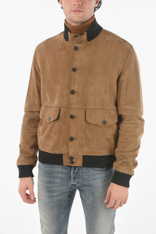 Suede Padded Jacket with Raw Cut Trimmings