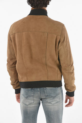 Suede Padded Jacket with Raw Cut Trimmings