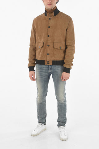Suede Padded Jacket with Raw Cut Trimmings