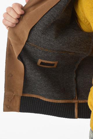 Suede Padded Jacket with Raw Cut Trimmings