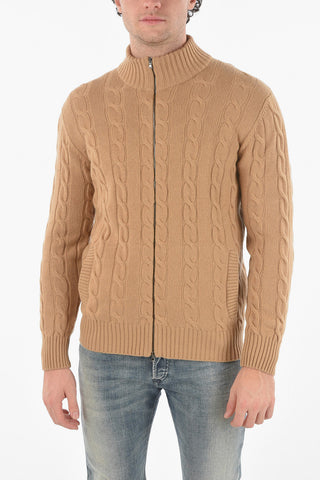 Virgin Wool Cashmere Cable-knit Sweater with Zip Fastening