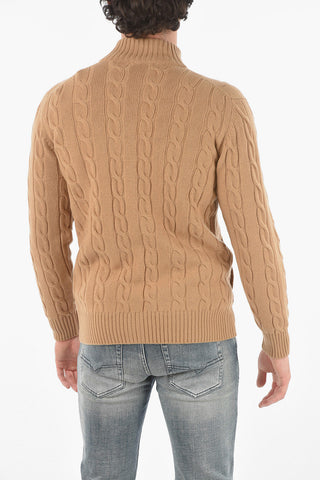 Virgin Wool Cashmere Cable-knit Sweater with Zip Fastening