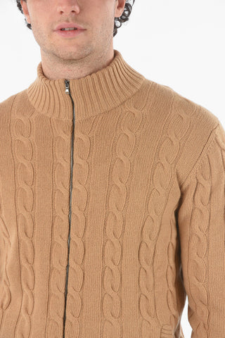 Virgin Wool Cashmere Cable-knit Sweater with Zip Fastening