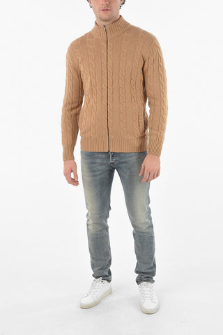 Virgin Wool Cashmere Cable-knit Sweater with Zip Fastening