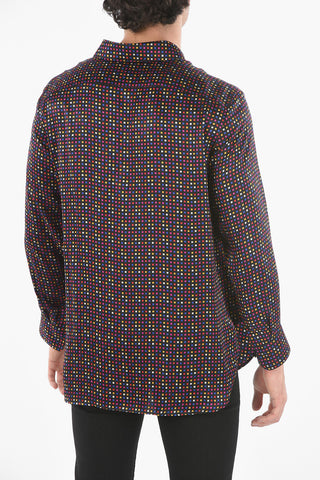 Standard Collar Geometric Patterned Silk Shirt