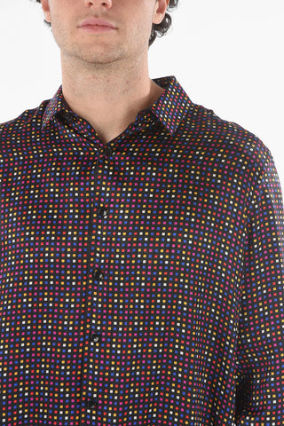 Standard Collar Geometric Patterned Silk Shirt