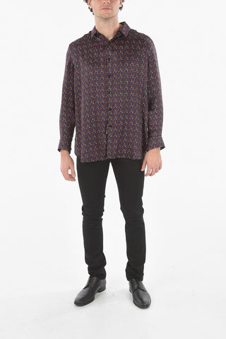 Standard Collar Geometric Patterned Silk Shirt