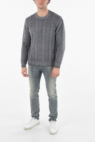 Virgin Wool Aran Crewneck Sweater