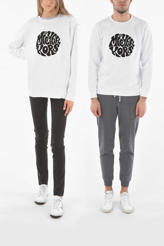 Crew Neck Terry Logo Patch Fleece Cotton Sweashirt