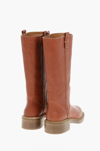 Contrasting Seams EDITH Leather High Boots